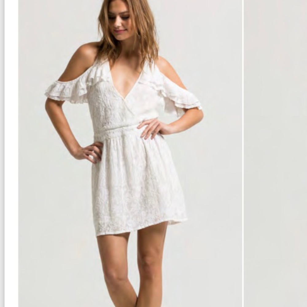 Surplice tip white lace dress